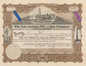 Las Animas Oil and Gas Co. -  1918 dated Stock Certificate