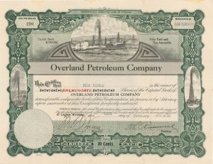 Overland Petroleum Co. -  1918 dated Stock Certificate