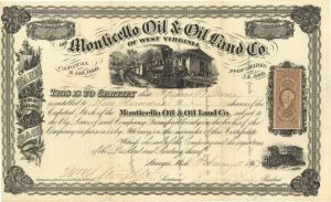 Monticello Oil and Oil Land Co. of West Virginia - 1867 dated Stock Certificate