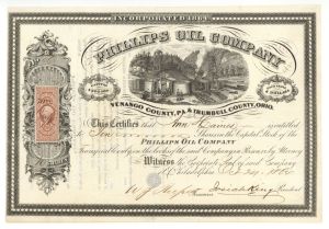 Phillips Oil Co. -  1864 dated Stock Certificate