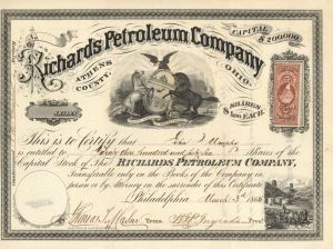 Richards Petroleum Co. -  1866 dated Stock Certificate