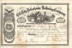 Oil City Petroleum and Refining Co. - 1865 dated Stock Certificate