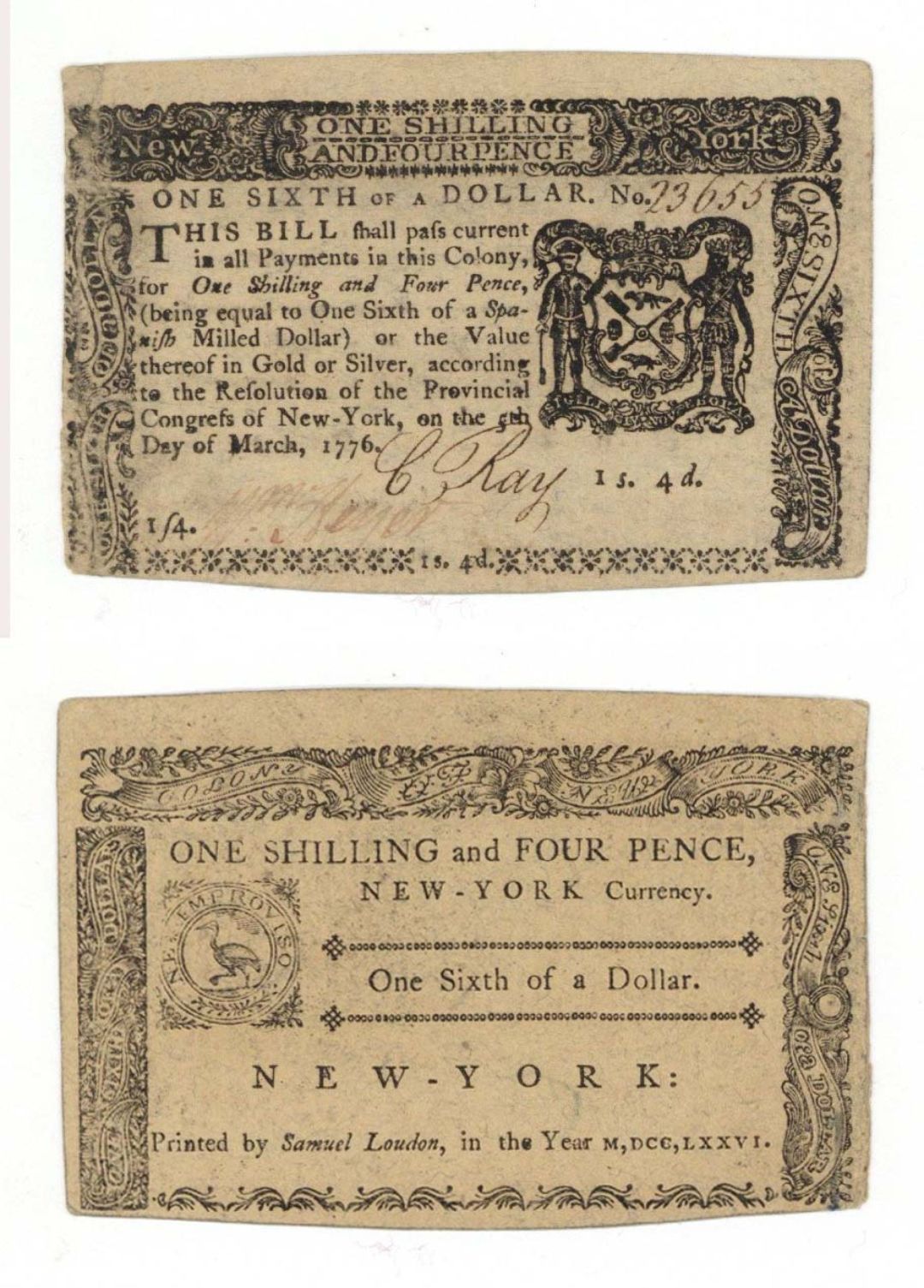 Colonial Currency - FR NY-186 - Mar. 5, 1776 - Colonial Paper Money