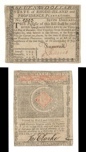 Colonial Currency - Rhode Island - July 2, 1780 - Paper Money