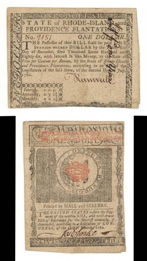 Colonial Currency - FR RI-282 - July 2, 1780 - Colonial Paper Money