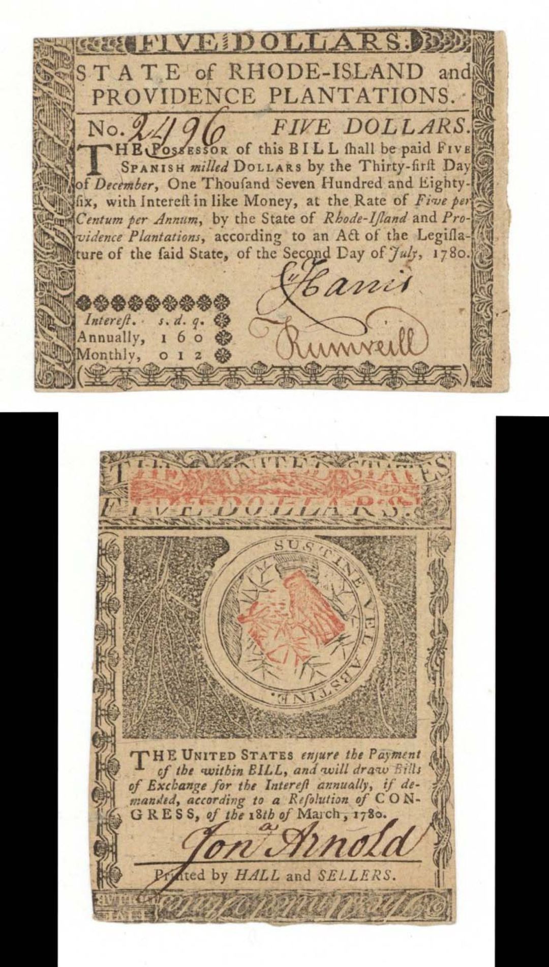 $5 Colonial Currency - FR RI-286 - July 2, 1780 - Paper Money