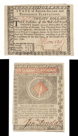 $20 Colonial Currency - FR RI-289 - July 2, 1780 - Paper Money