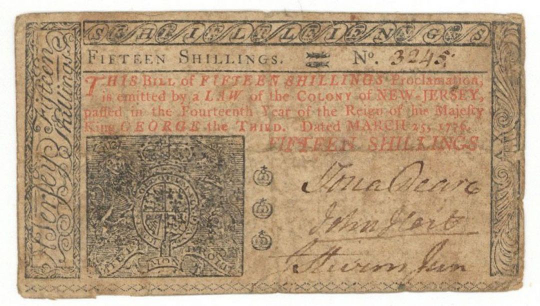 New Jersey Colonial Note - Signed by John Hart