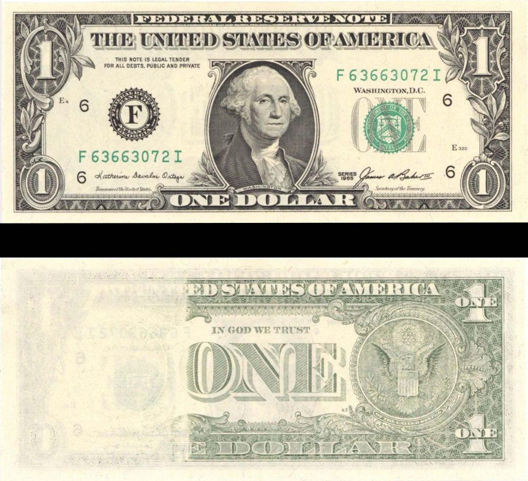 $1 Insufficient Inking - 1985 dated Paper Money Error