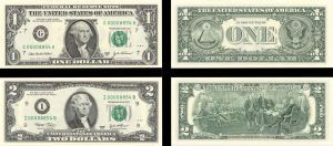 Pair of $1 and $2 notes with Low Matching Serial Number of 8854 - 2003 dated Paper Money Errors