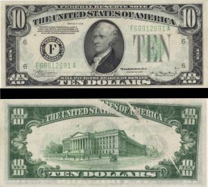  $10 Mule Gutterfolds at Back - 1934 dated Paper Money Error