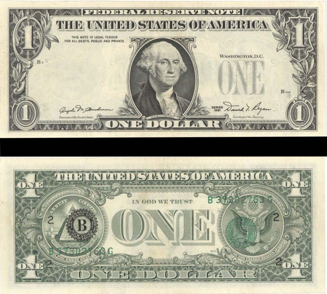 $1 3rd Printing Error at Back - 1981 dated Paper Money Error