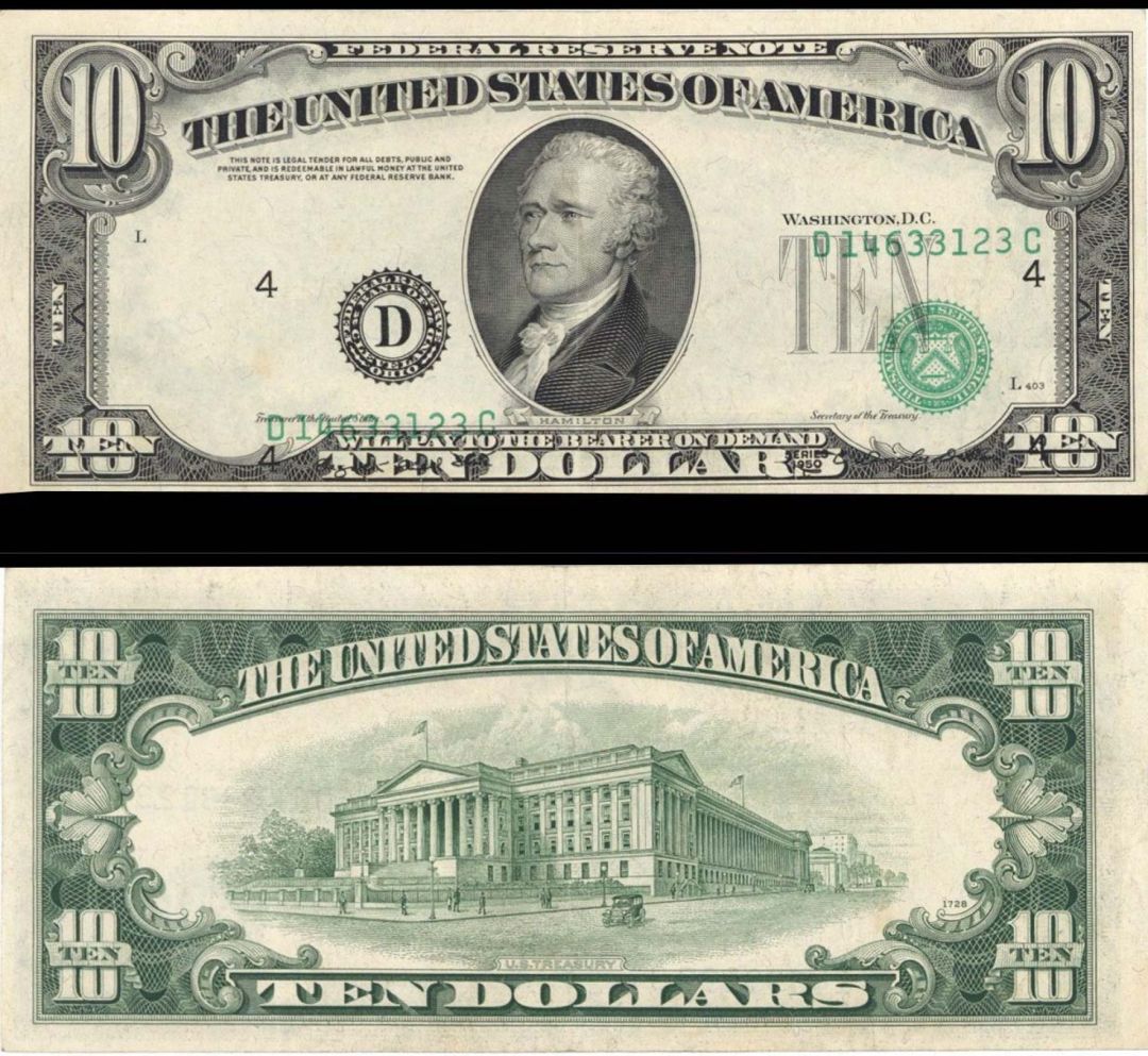 $10 3rd Printing Shift - 1950 dated Paper Money Error