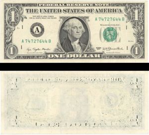 $1 Very Underinking at Back - 1977 dated Paper Money Error