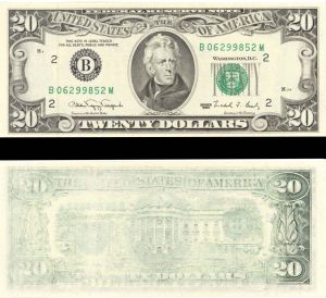 Paper Money Error - $20 Insufficient Ink 1st Printing - 1990 dated United States Currency Error