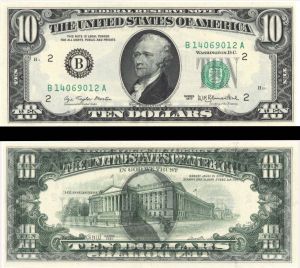 $10 Offset Face on Back - 1977 dated Paper Money Error