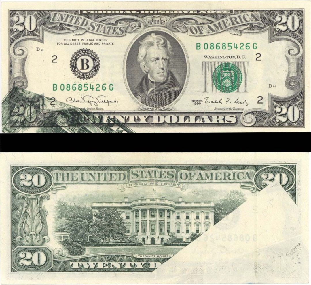 $20 Printed Fold - 1990 dated Paper Money Error