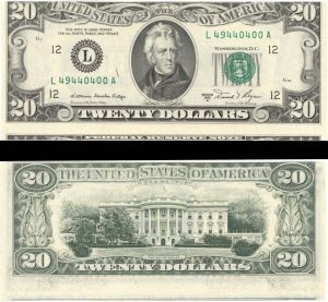 $20 Cutting Error showing 2 Notes - 1981A dated Paper Money Error