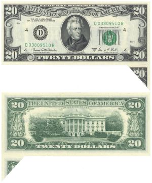 Paper Money Error - $20 Cutting Error - Printed Fold