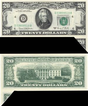 $20 Cutting Error - Printed Fold - 1969C dated Paper Money Error