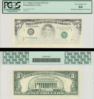 Paper Money Error - $5 Insufficient Ink on Face - Chicago District