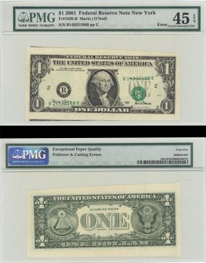 $1 Foldover and Cutting Error - 2001 Paper Money Error