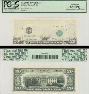 Paper Money Error - $20 Insufficient Ink on Face - 1977 dated Richmond District