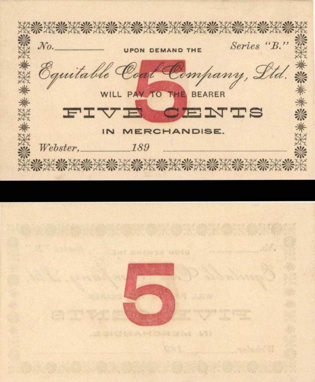 Five Cents U.S. Paper Money - 1890 dated