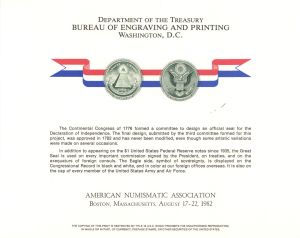 Department of the Treasury Bureau of Engraving and Printing - 1982 dated Printers Document