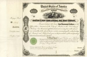 Boston and New York Central Railroad - $1,000 1854 dated Bond