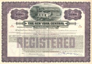 New York Central Railroad - 1960-70 dated $50,000 Railway Bond