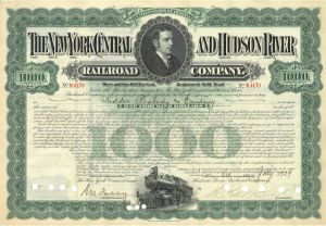 New York Central & Hudson River Railroad - 1910-70's dated $1,000 Railway Gold Bond - Vignette of Cornelius Vanderbilt II