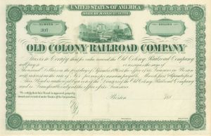 Old Colony Railroad - circa 1880's Unissued Massachusetts Railway Bond