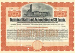 Terminal Railroad Association of St. Louis - circa 1910's Unissued $10,000 Orange Railway Gold Bond