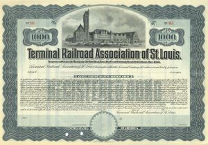 Terminal Railroad Association of St. Louis - circa 1910's Unissued $1,000 Blue Railway Gold Bond