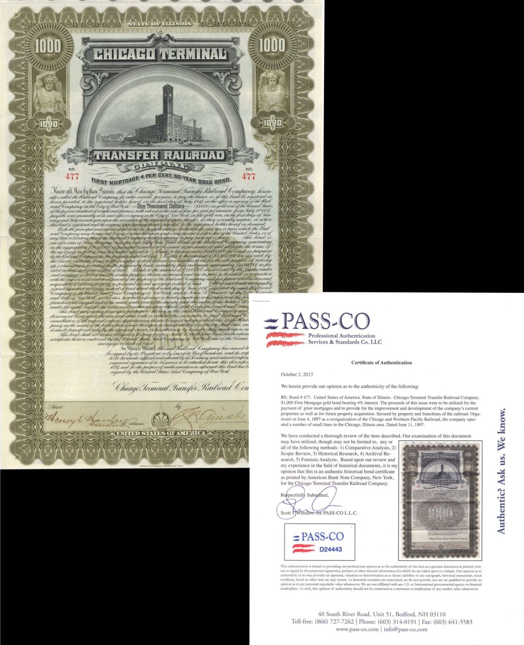 Chicago Terminal Transfer Railroad Co. PASS-CO Authenticated - Bond (Uncanceled)