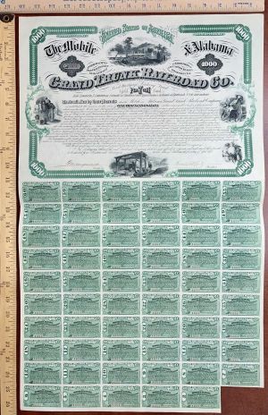 Mobile and Alabama Grand Trunk Railroad Co. - 1874 dated $1,000 7% Railway Gold Bond (Uncanceled)