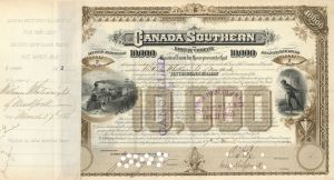 Canada Southern Railway Co. - 1886 dated $10,000 Canadian Railroad Bond