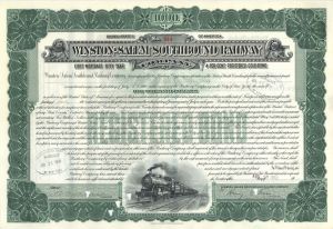 Winston-Salem Southbound Railway Co. Issued to Carnegie Hero Fund Commission - 1912 dated $1,000 North Carolina Railroad Gold Bond