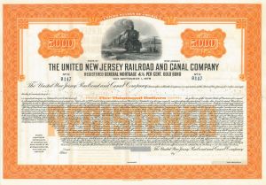 United New Jersey Railroad and Canal Co. - 1920's dated Unissued Railway Bond