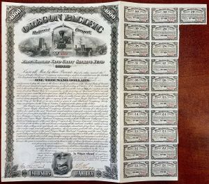 Oregon Pacific Railroad Co. - 1880 dated $1,000 Railway Gold Bond (Uncanceled)