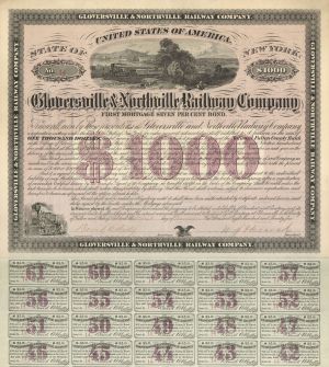 Gloversville and Northville Railway Co. - 1875 dated $1,000 Bond