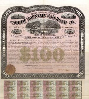 South Mountain Railroad Co. - $1,000 1873 dated Bond (Uncanceled)