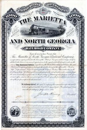 Marietta and North Georgia Railroad Co. - 1881 dated $1,000 Railway Gold Bond