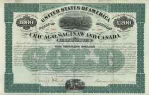 Chicago, Saginaw and Canada Railroad Co. - 1873 dated $1,000 Railway Gold Bond