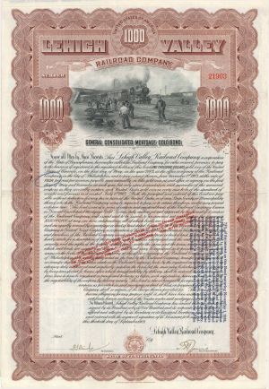 Lehigh Valley Railroad Co. - 1903 dated $1,000 Uncanceled Bond