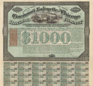 Cincinnati, Lafayette and Chicago Railroad Co. - $1,000 Bond