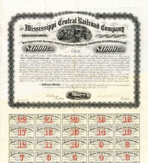 Mississippi Central Railroad Co. - $1,000 Bond (Uncanceled)