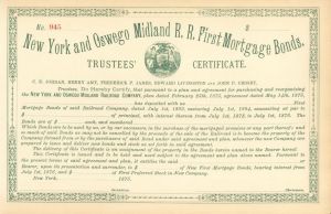 New York and Oswego Midland Railroad Co. Trustees' Certificate - Unissued Bond