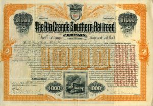 Rio Grande Southern Railroad Co. $1000 Bond